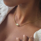 18K Gold Plated Mother of Pearl Rectangle Pendant Necklace