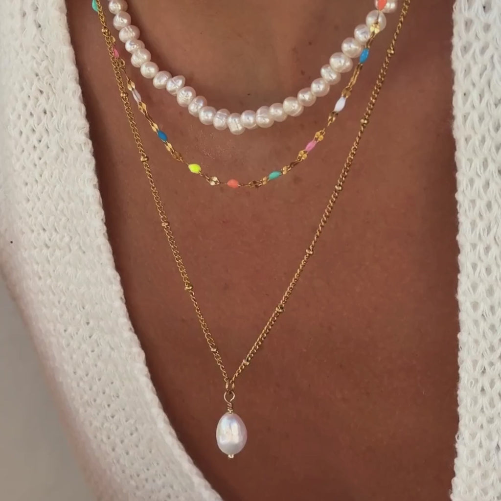 18K Gold Plated Rainbow Enamel Dainty Choker Necklace