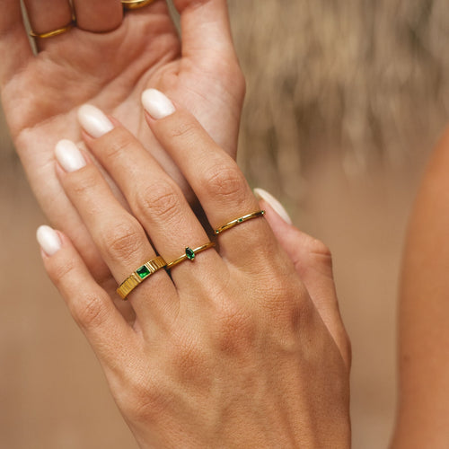 18K Gold Plated Chunky Emerald Green Zircon Ring