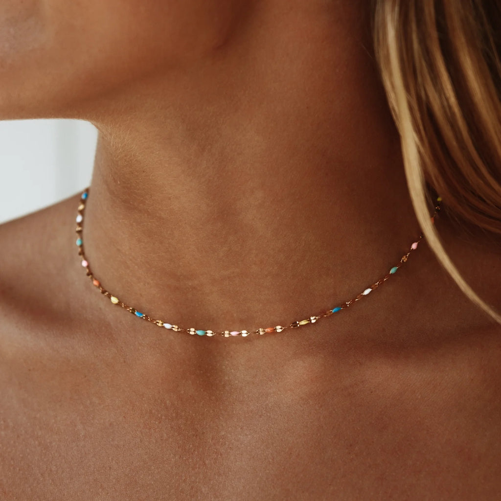 18K Gold Plated Rainbow Enamel Dainty Choker Necklace