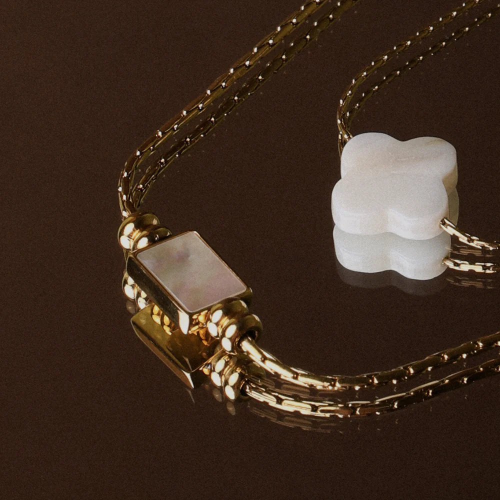 18K Gold Plated Mother of Pearl Rectangle Pendant Necklace