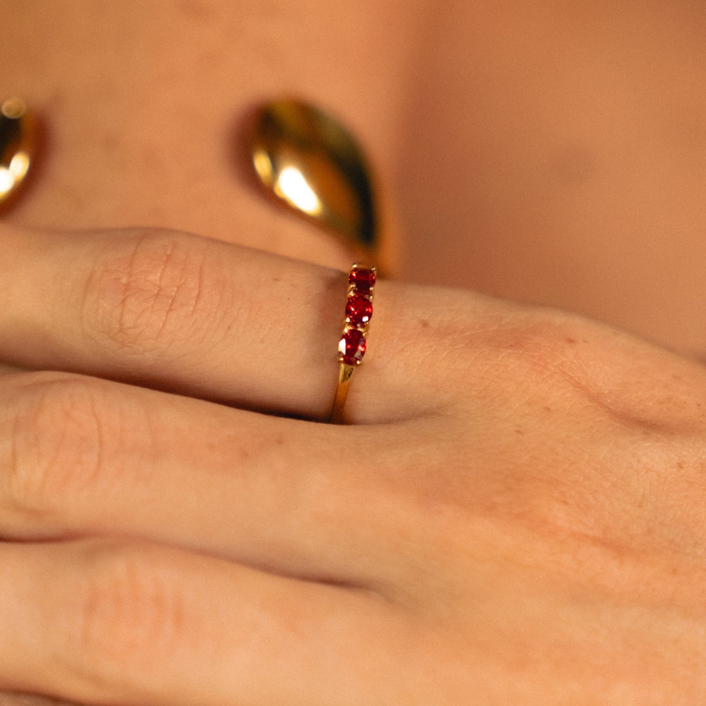 18K Gold Plated Raspberry Garnet Red Zircon Ring