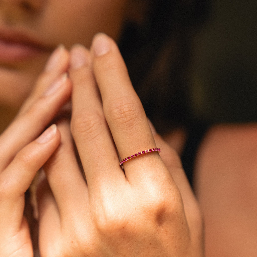 18K Gold Plated Bordeaux Ruby Zircon Thin Ring