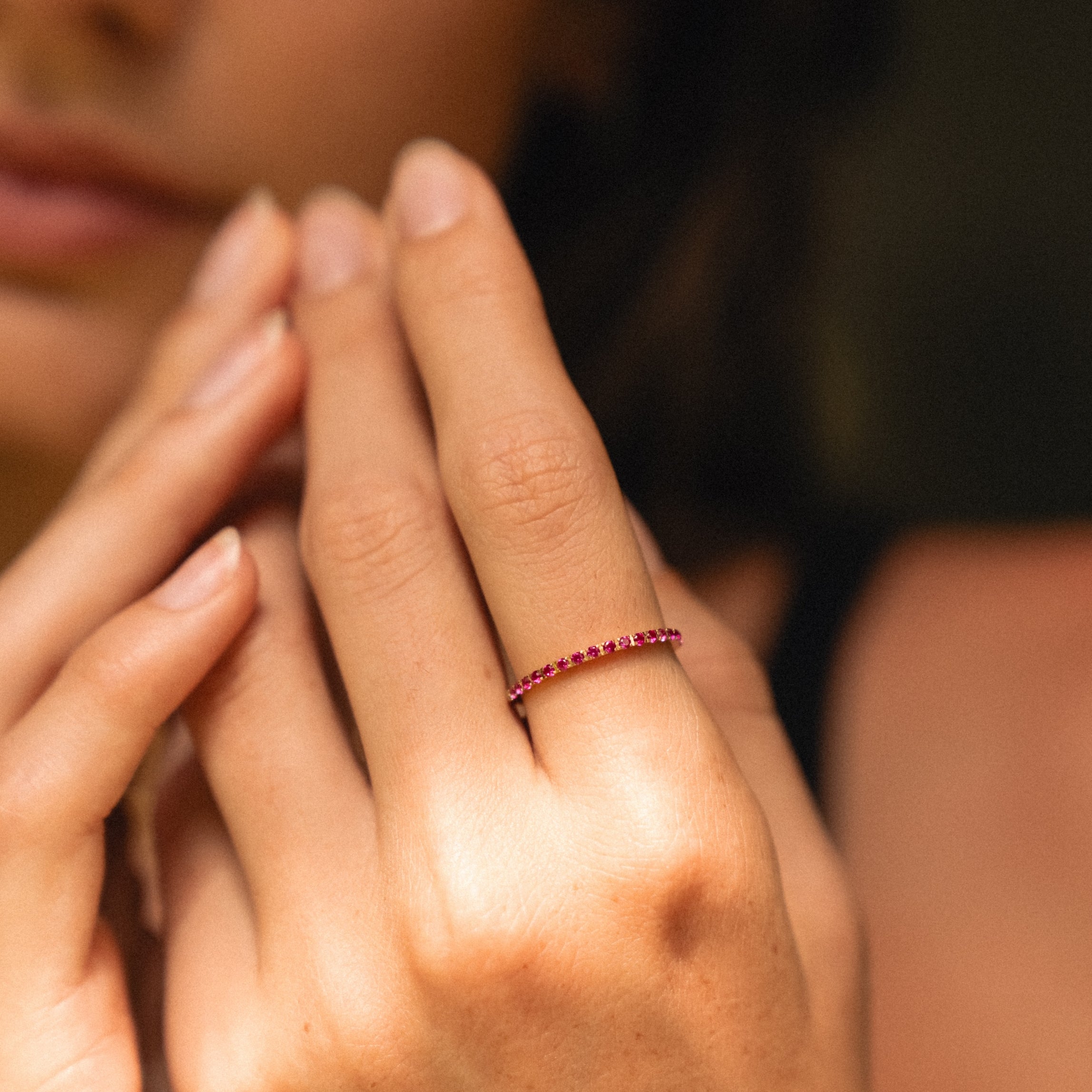 18K Gold Plated Bordeaux Ruby Zircon Thin Ring