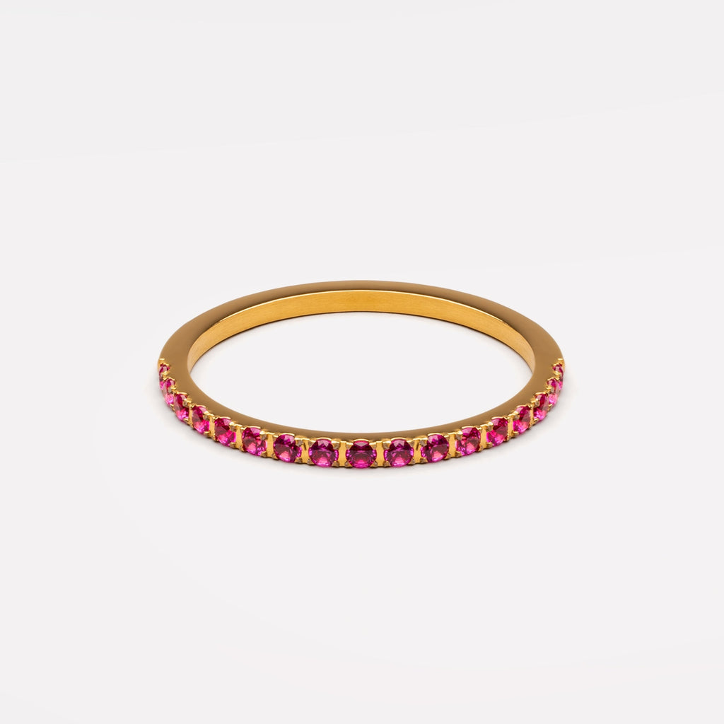 18K Gold Plated Bordeaux Ruby Zircon Thin Ring