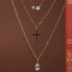 18K Gold Plated Minimalist Cross Pendant Satellite Chain Necklace