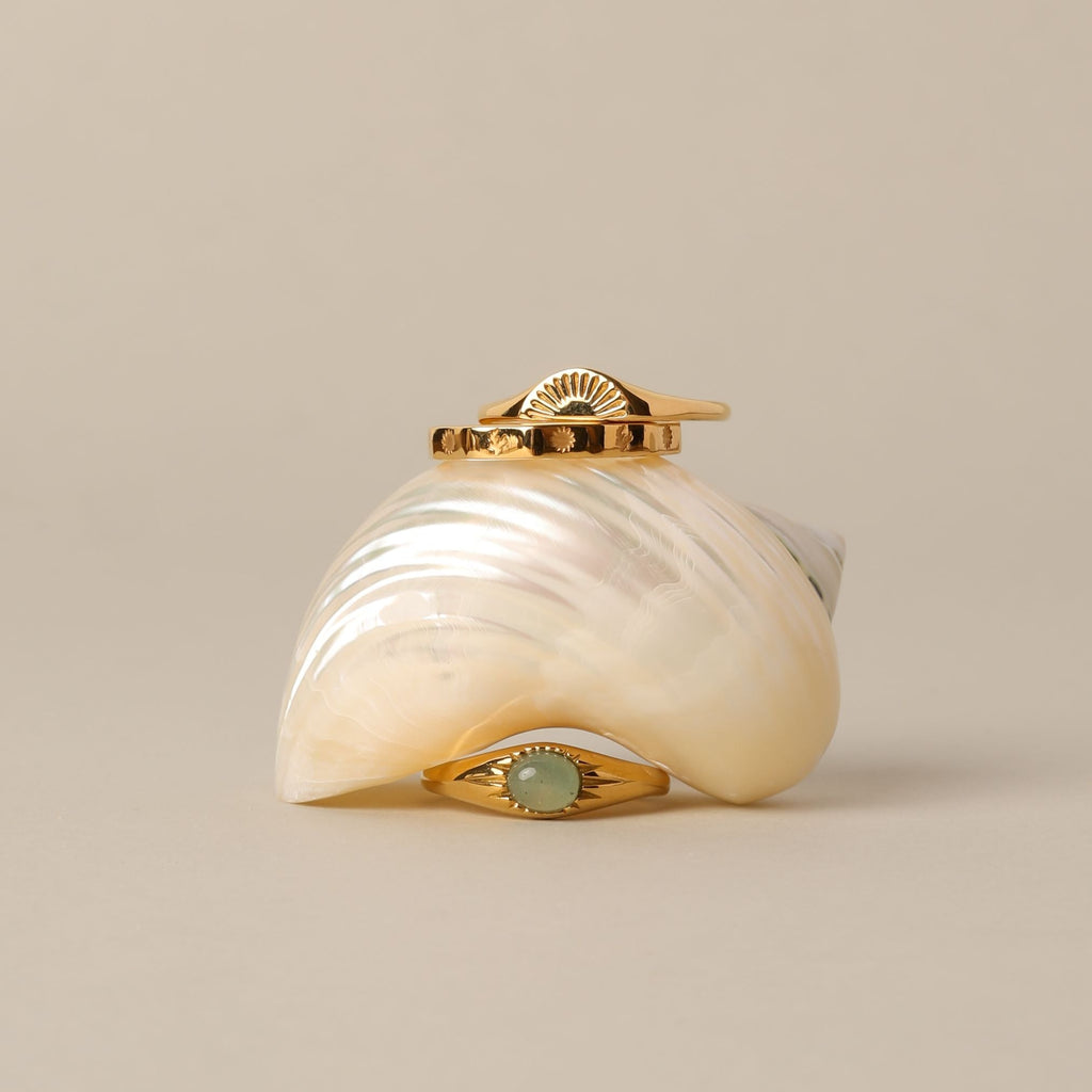 18K Gold Plated Oasis Jade Stone Ring Waterproof