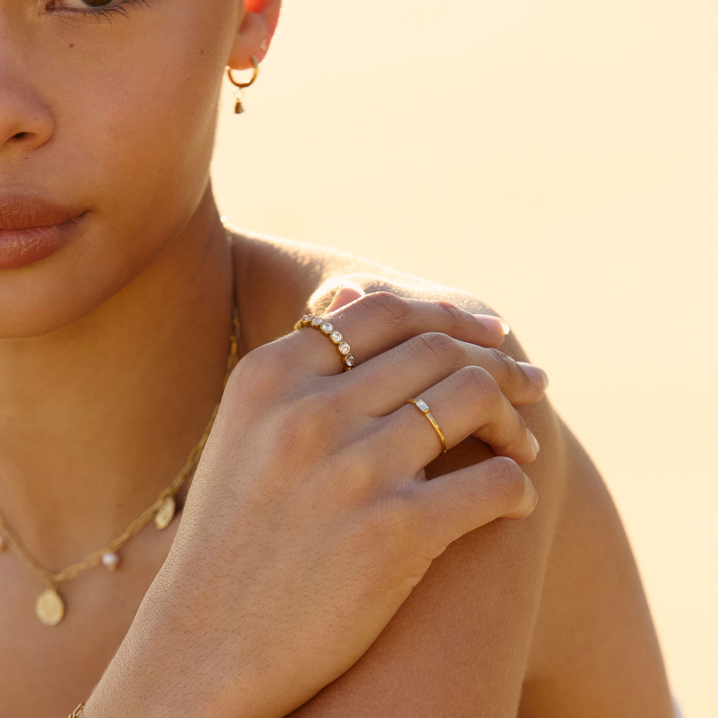 18K Gold Plated Beaded Sparkly Zircon Ring