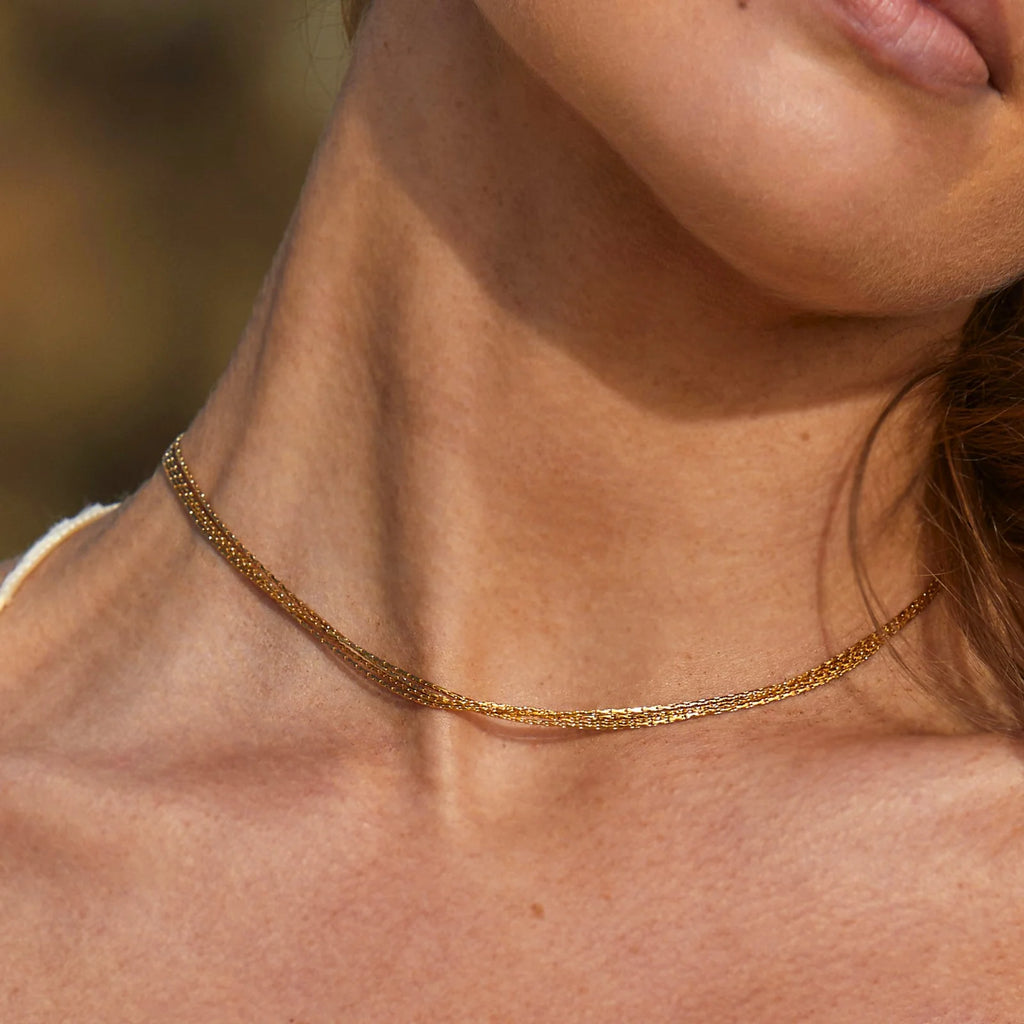 18K Gold Plated Four Layer Dainty Chain Choker Necklace Waterproof