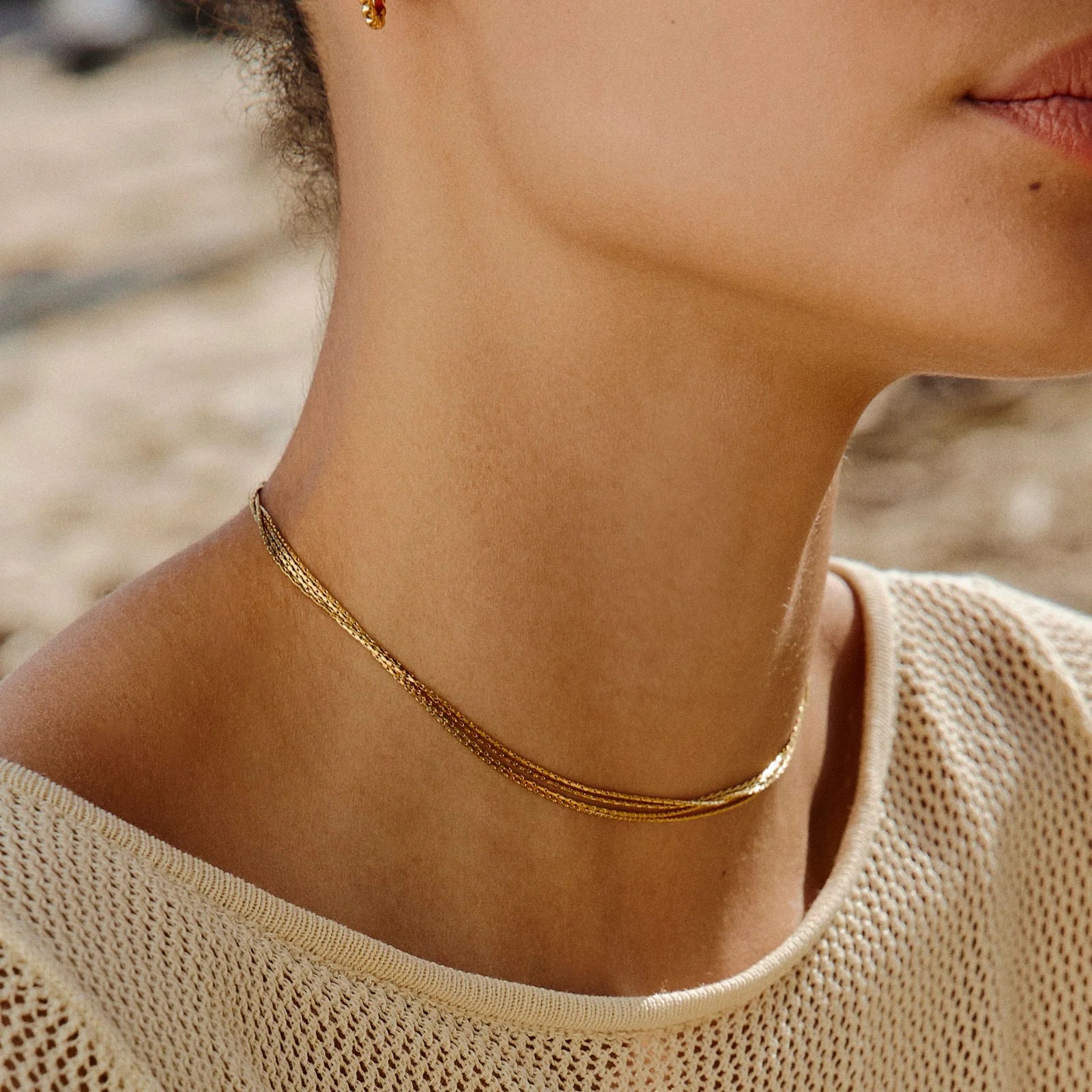 18K Gold Plated Four Layer Dainty Chain Choker Necklace Waterproof