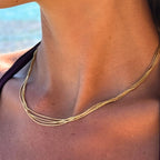 18K Gold Plated Four Layer Dainty Chain Choker Necklace Waterproof