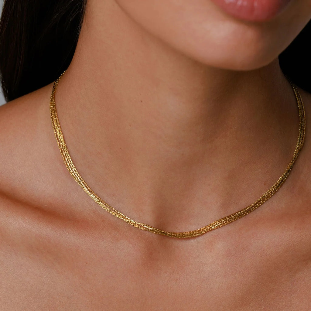 18K Gold Plated Four Layer Dainty Chain Choker Necklace Waterproof