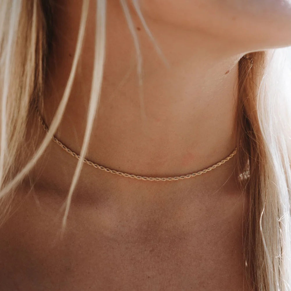 18K Gold Plated Dainty Rope Chain Necklace Waterproof Stainless Steel