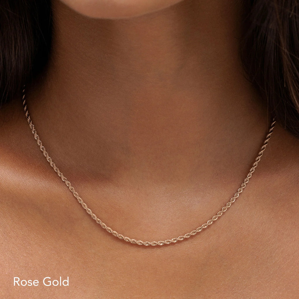 18K Gold Plated Dainty Rope Chain Necklace Waterproof Stainless Steel