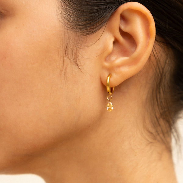 18K Gold Plated Rosé Stone Oval Drop Hoop Earrings