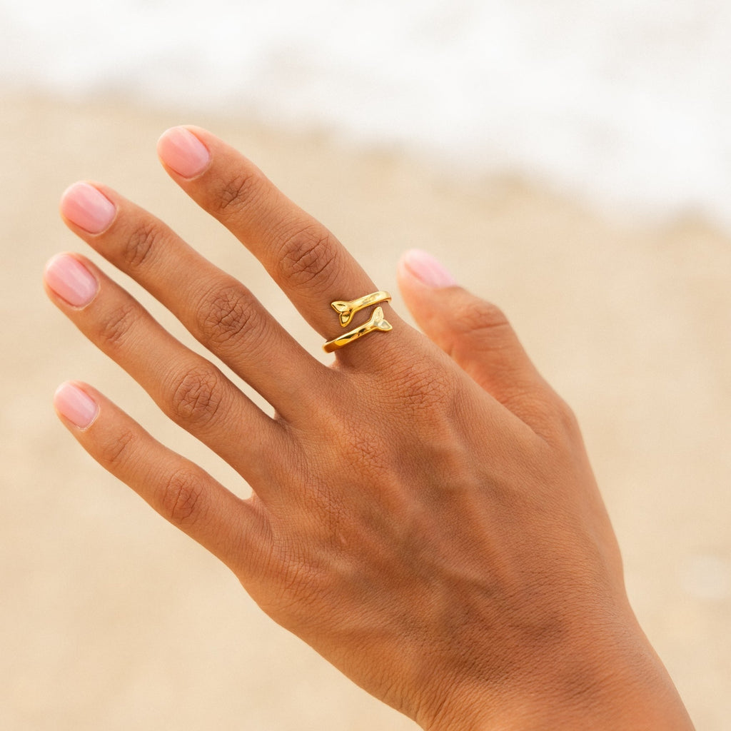 18K Gold Plated Whale Tail Ring Waterproof