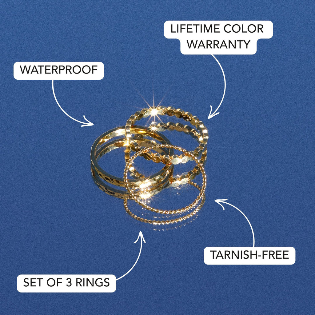 18K Gold Plated Daily Stacking Ring Set of 3