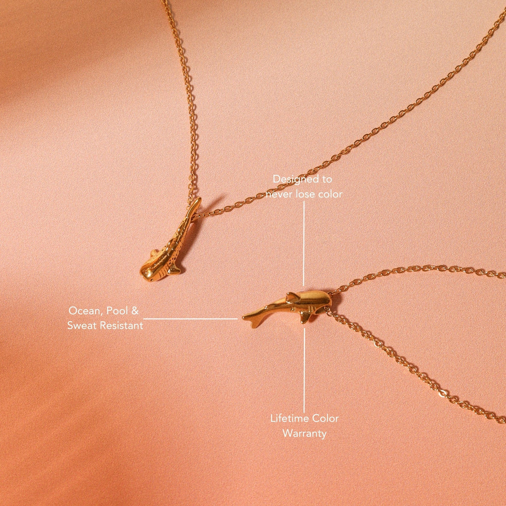 18K Gold Plated Shark Pendant Necklace Waterproof