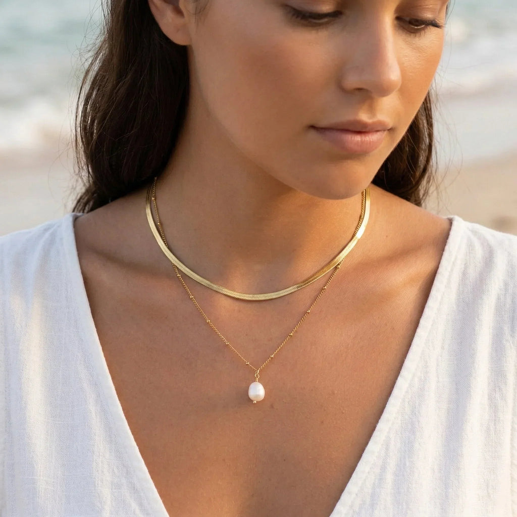 Pearl & Chain 2-Piece Necklace Bundle Set