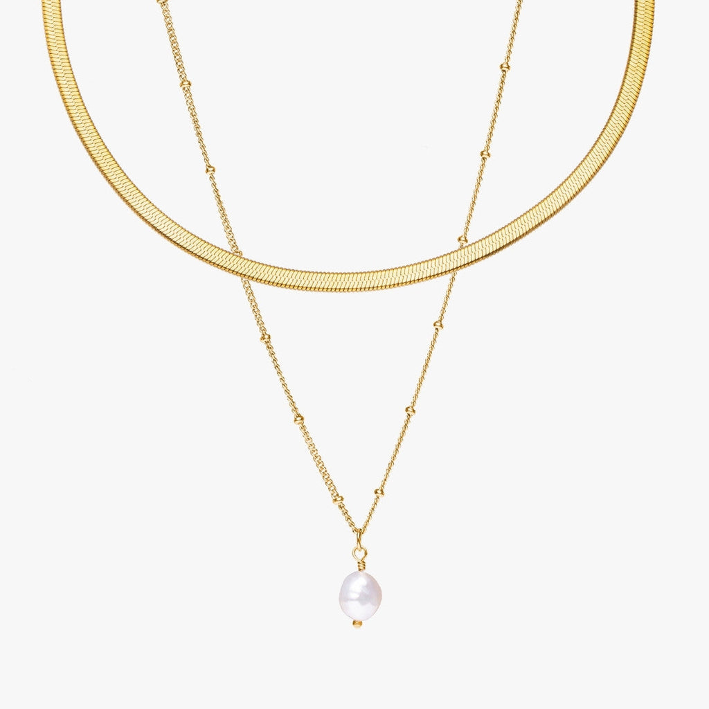 Herringbone Choker & Baroque Pearl Pendant Bundle Set