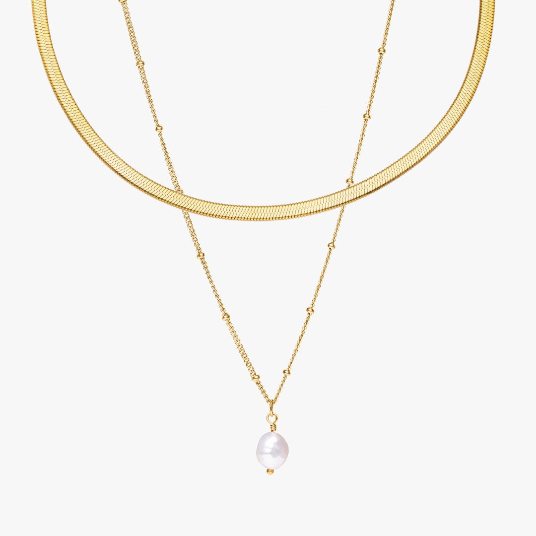 Herringbone Choker & Baroque Pearl Pendant Bundle Set