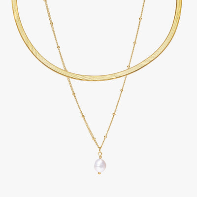 Herringbone Choker & Baroque Pearl Pendant Bundle Set