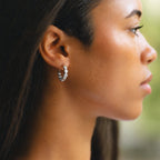18K Gold Plated Beaded Diamond Gemstone Huggie Hoops
