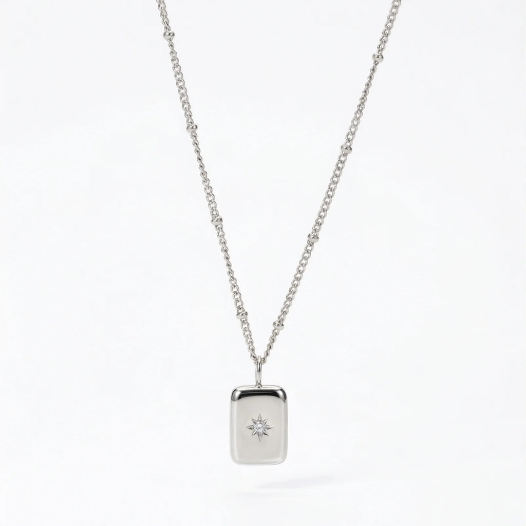 18K Gold Plated North Star Rectangle Tag Pendant Necklace