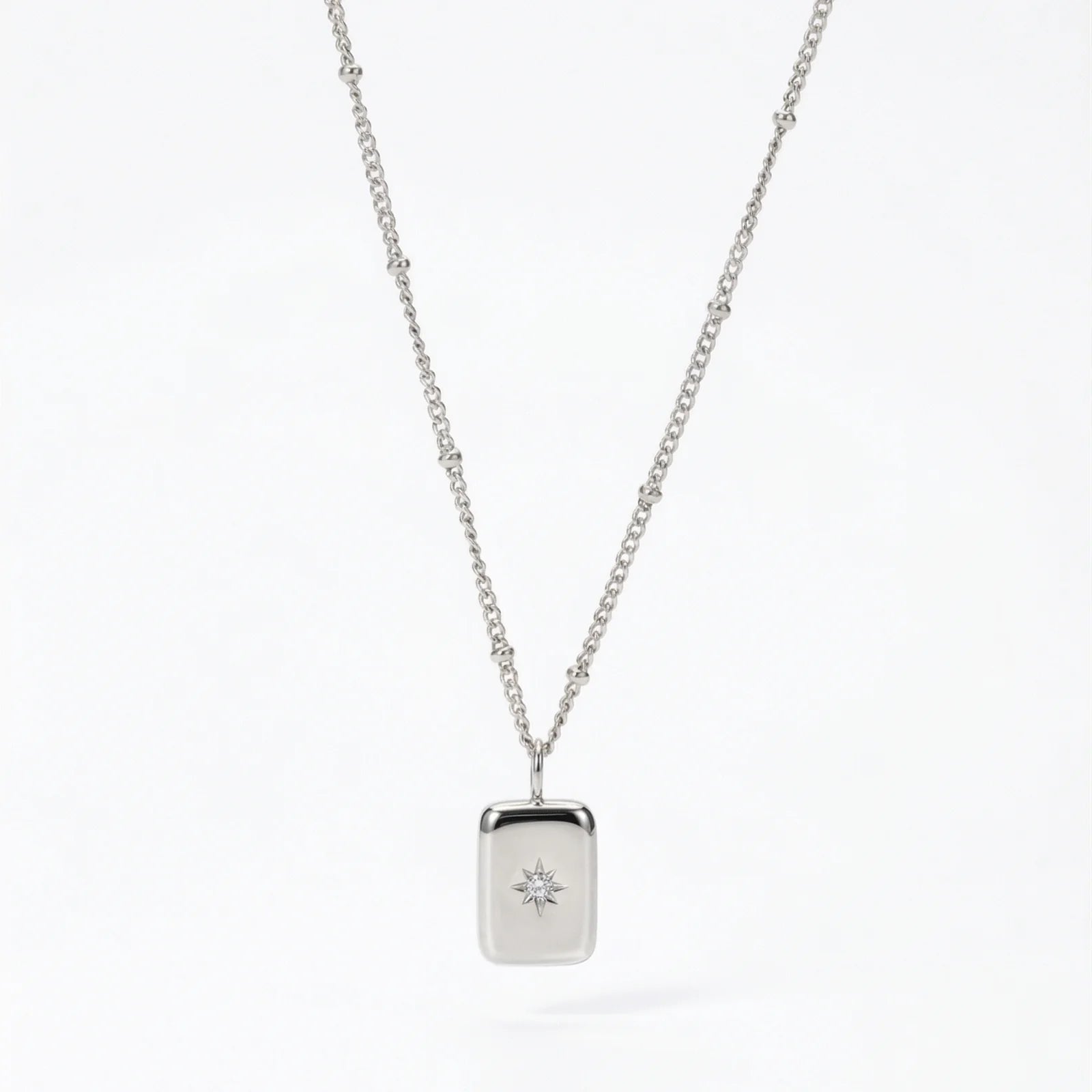 18K Gold Plated North Star Rectangle Tag Pendant Necklace