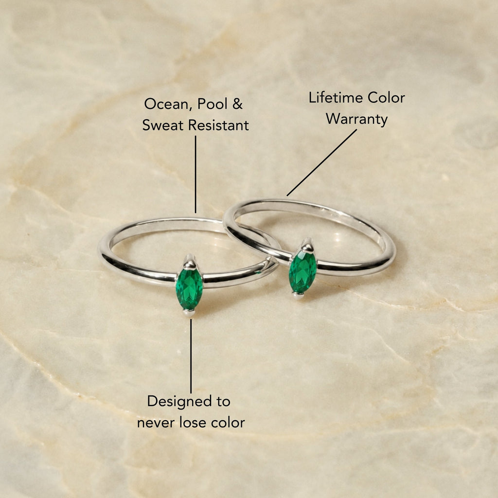 18K Gold Plated Dainty Emerald Green Zircon Ring