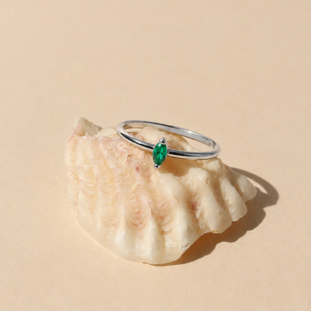 18K Gold Plated Dainty Emerald Green Zircon Ring