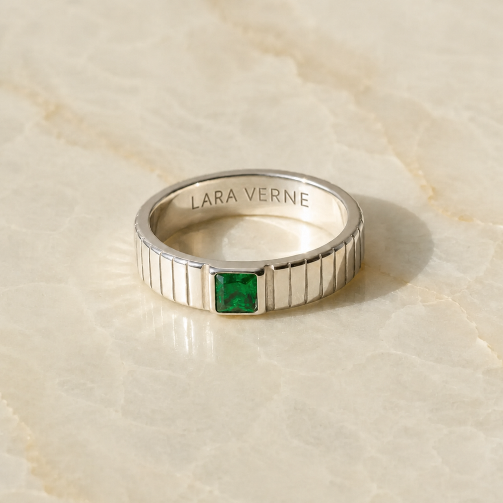 18K Gold Plated Chunky Emerald Green Zircon Ring