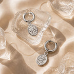 18K Gold Plated Sun Coin Drop Hoop Earrings