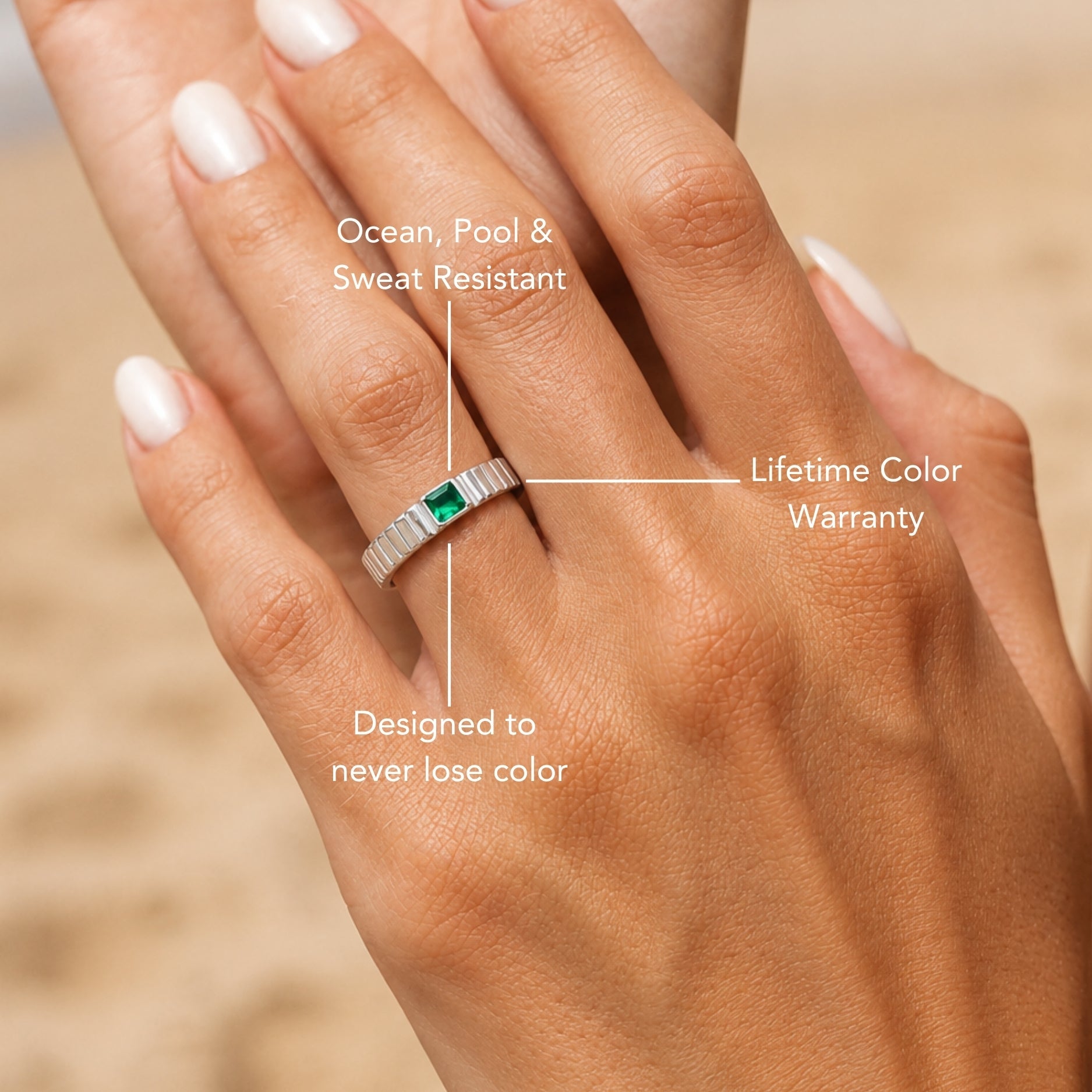 18K Gold Plated Chunky Emerald Green Zircon Ring