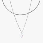 Silver Rope Chain Choker & Baroque Pearl Pendant Bundle Set