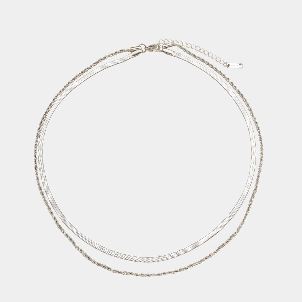 18K Gold Plated Herringbone & Rope Chain Layered Necklace Set
