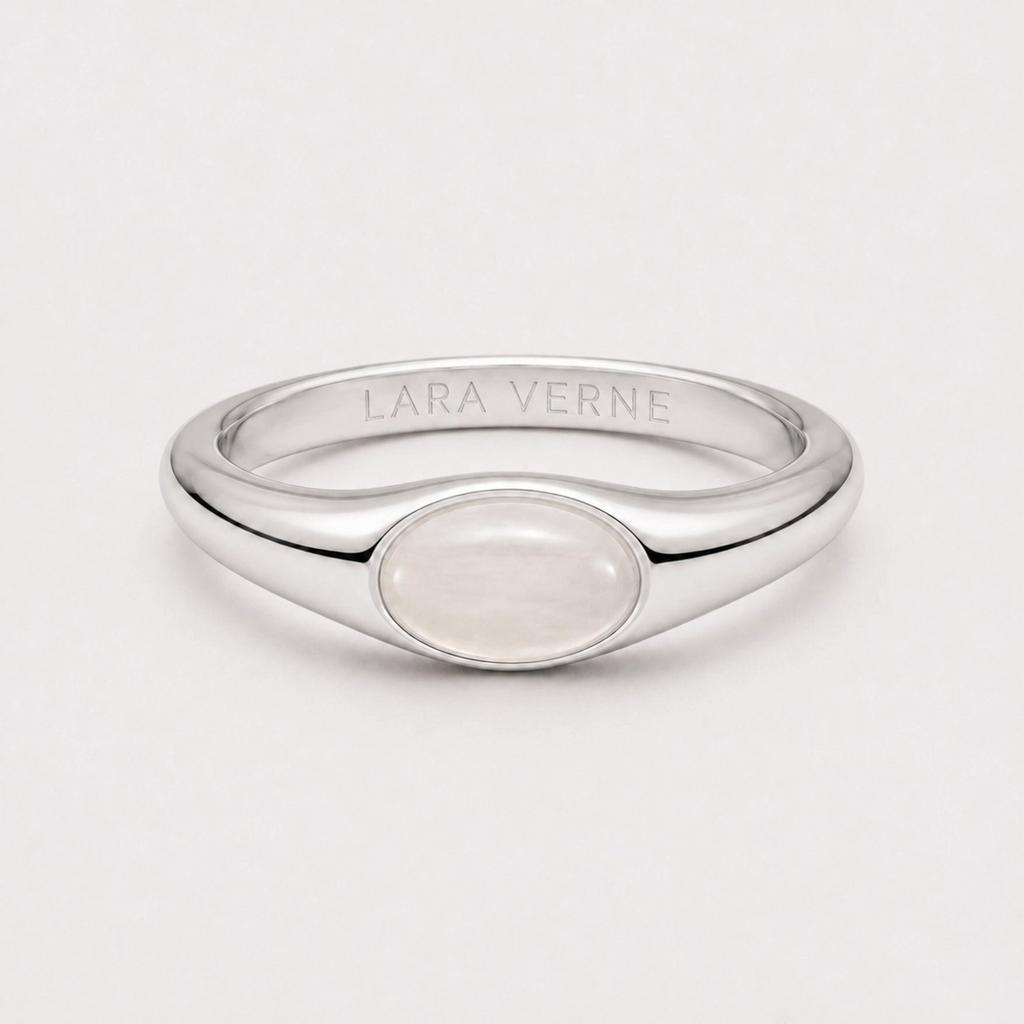 18K Gold Plated Moonstone Cabochon Band Ring