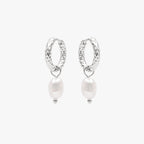 18K Gold Plated Hammered Freshwater Pearl Hoop Earrings