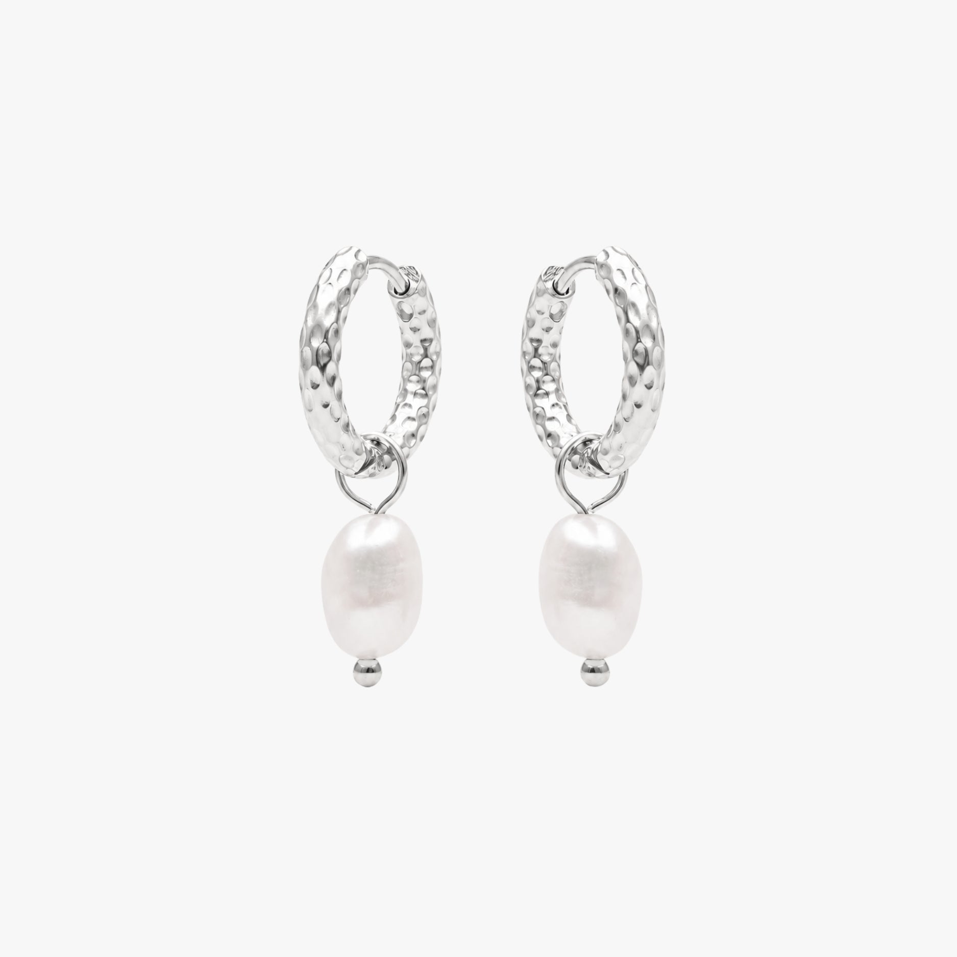 18K Gold Plated Hammered Freshwater Pearl Hoop Earrings