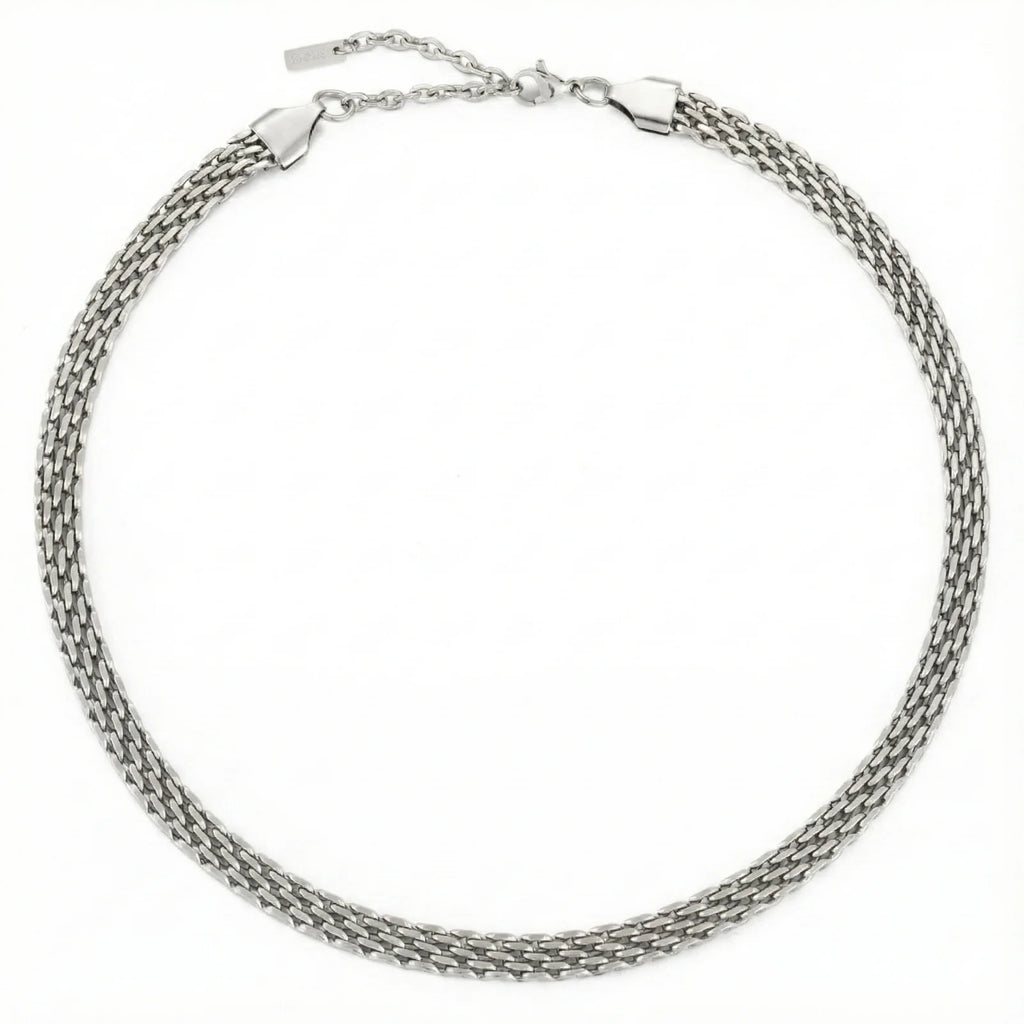 18K Gold Plated Wide Mesh Woven Choker Necklace Waterproof