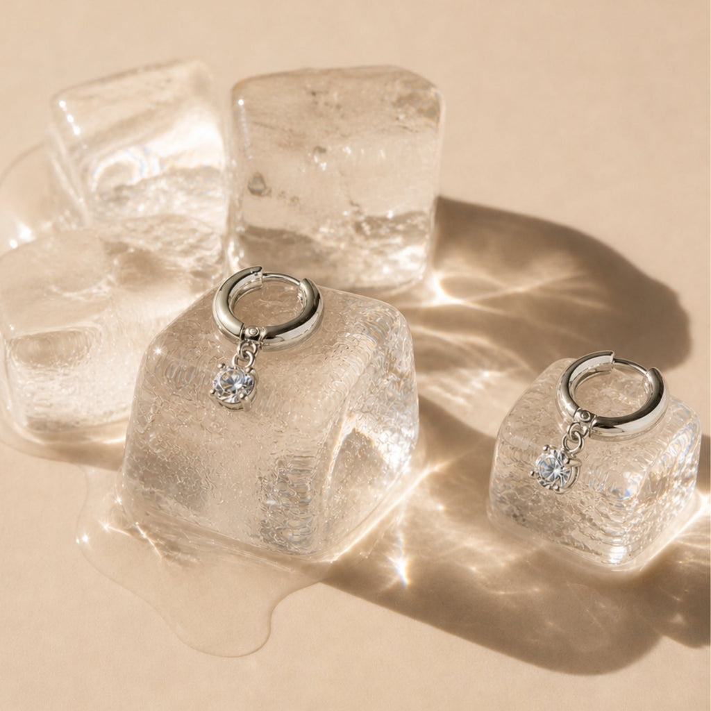 18K Gold Plated Zircon Sparkle Drop Hoop Earrings