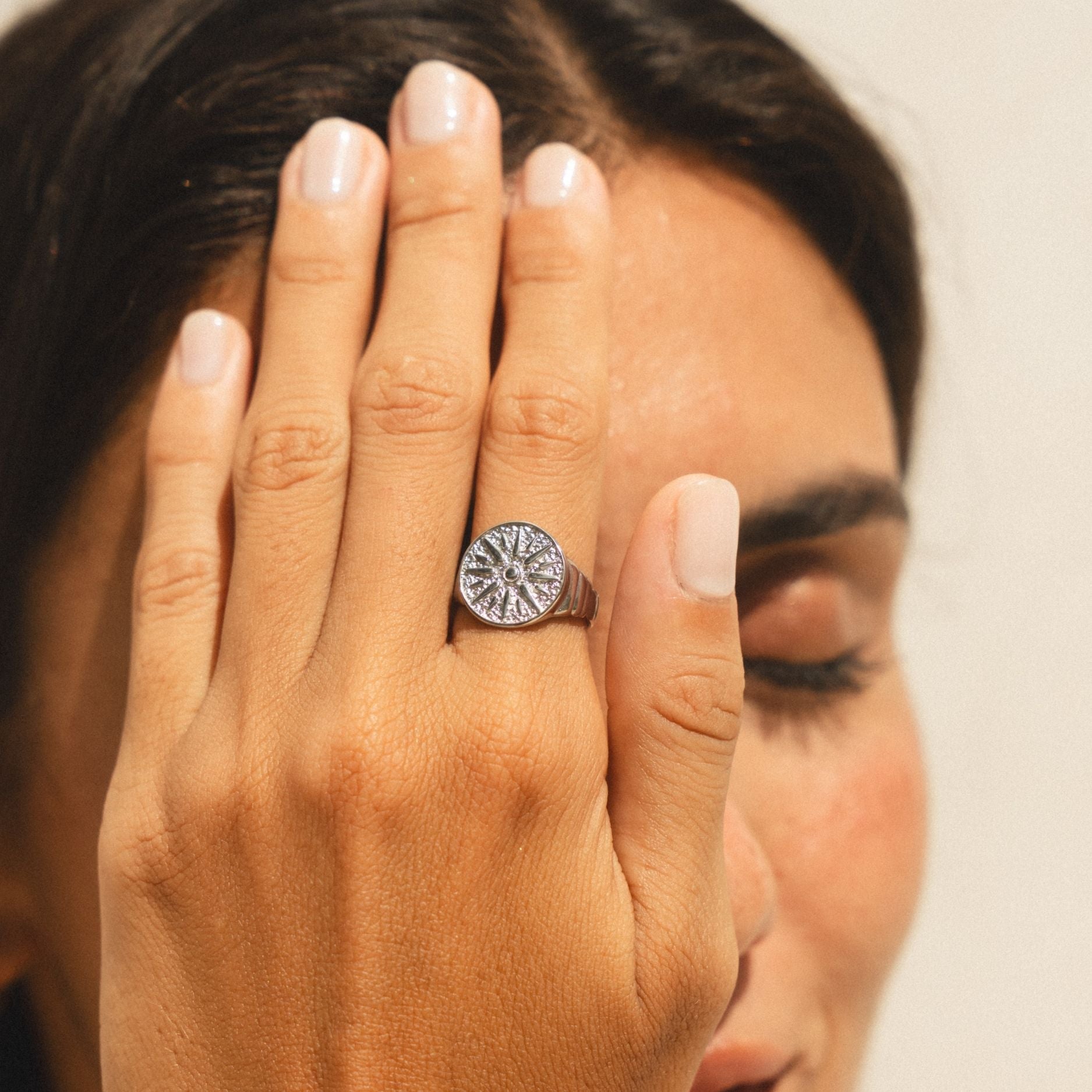18K Gold Plated Golden Sun Signet Ring