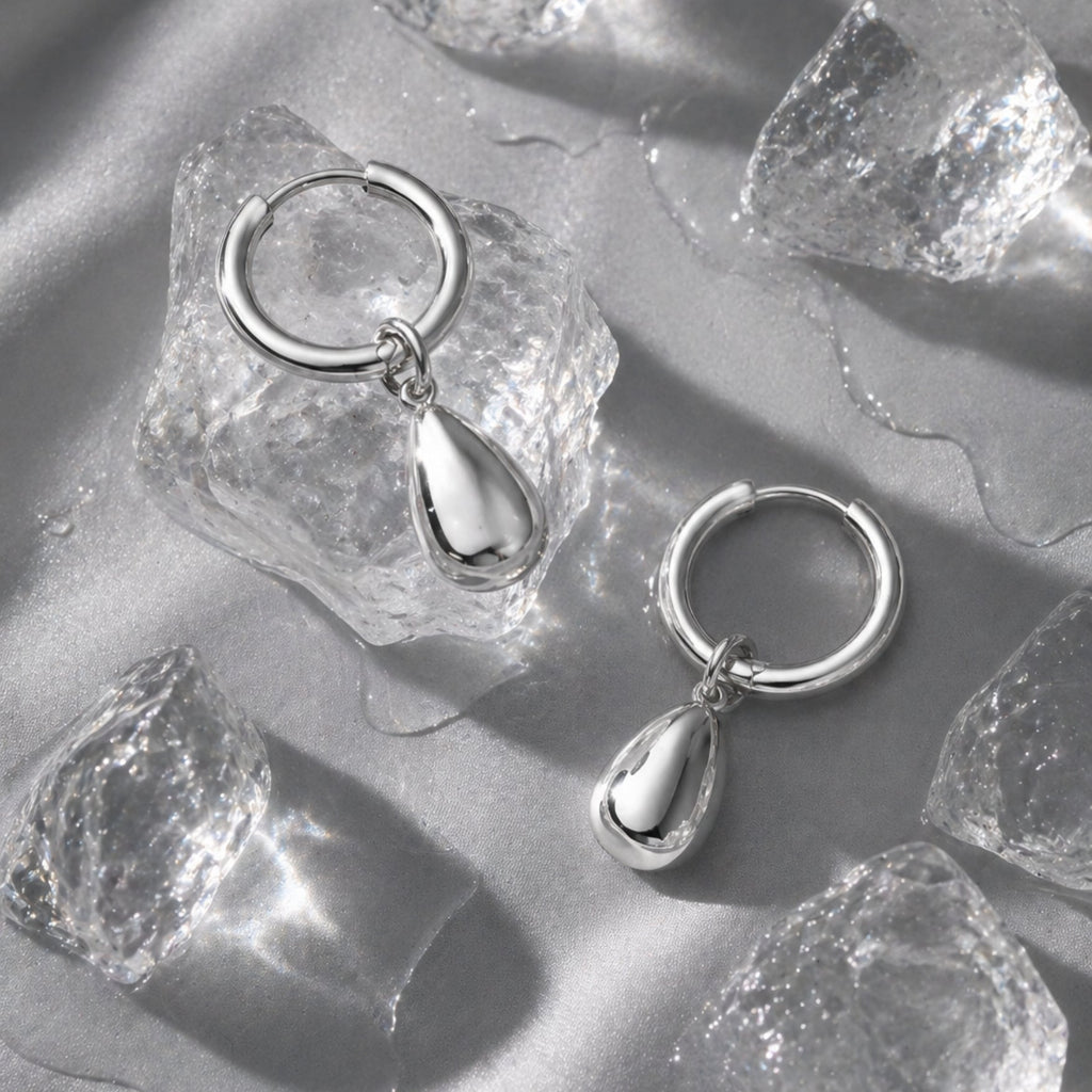 18K Gold Plated Sculptural Drop Hoop Earrings