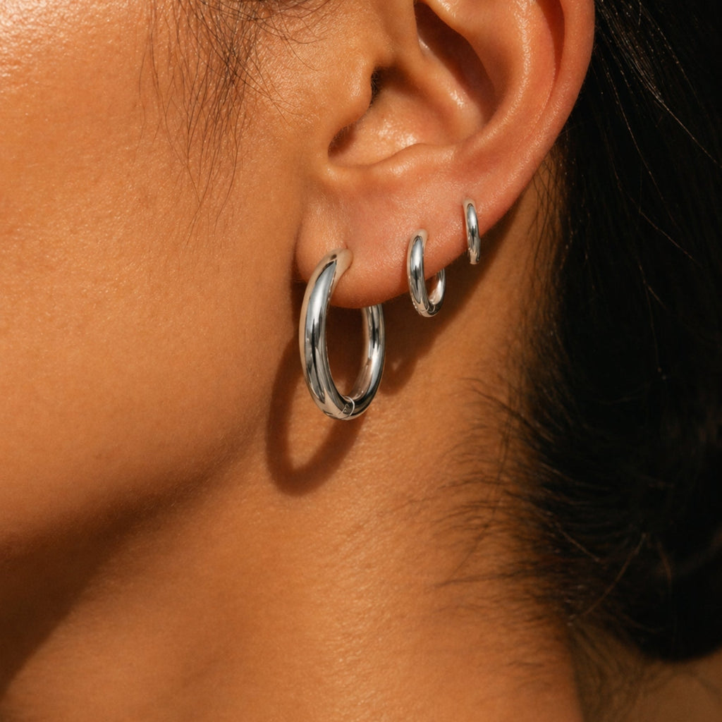 18K Gold Plated Thick Classic Hoop Earrings 4 Sizes