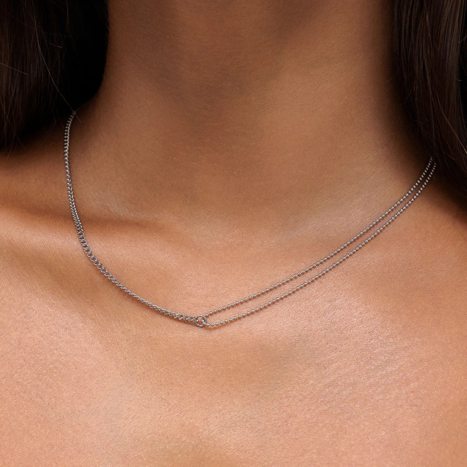 18K Gold Plated Double Chain Curb & Satellite Choker Necklace