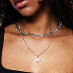 Silver Herringbone Choker & Baroque Pearl Pendant Bundle Set