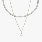 Silver Herringbone Choker & Baroque Pearl Pendant Bundle Set