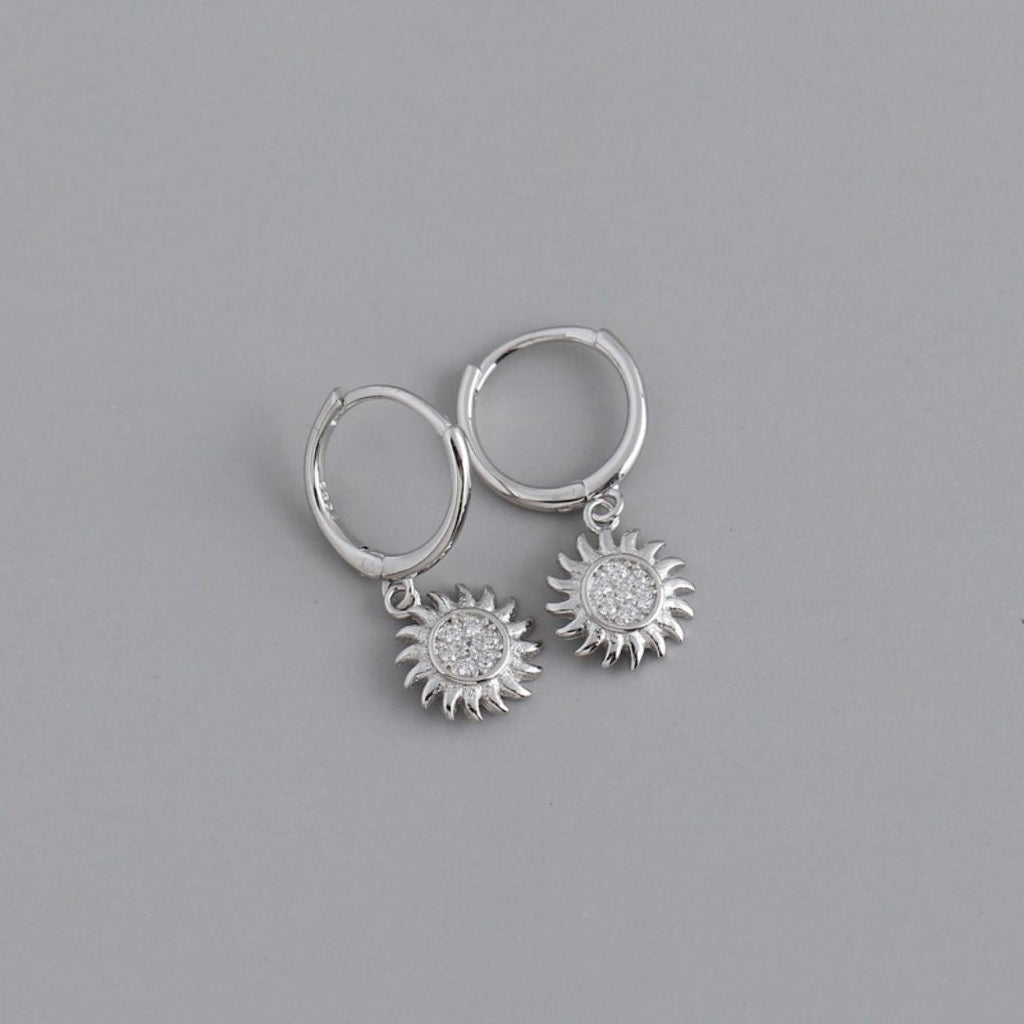 18K Gold Plated Helios Sun Zirconia Hoop Earrings