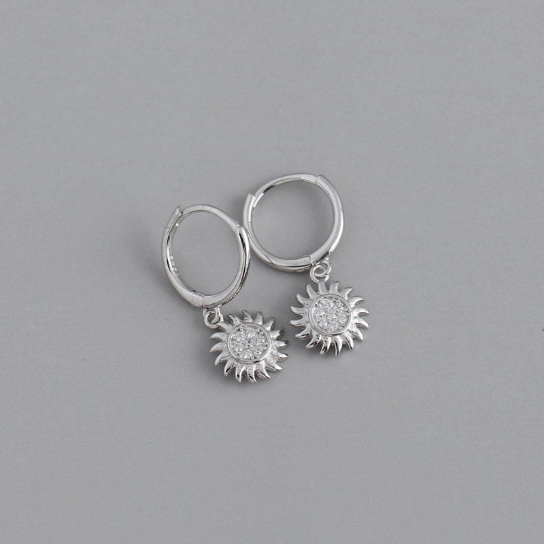 18K Gold Plated Helios Sun Zirconia Hoop Earrings
