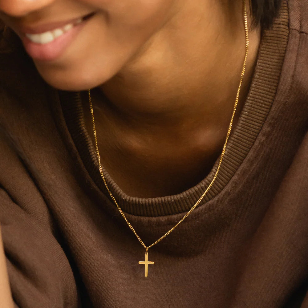 18K Gold Plated Minimalist Cross Pendant Satellite Chain Necklace